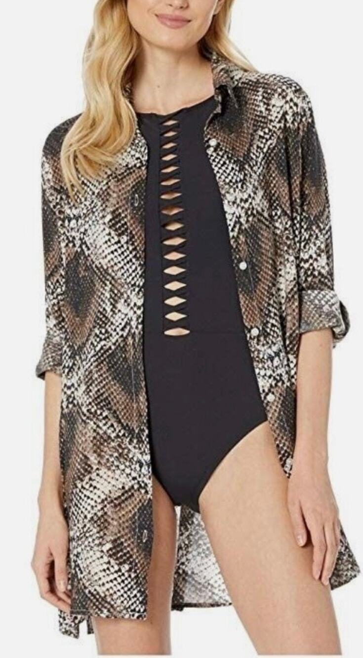 Bleu Rod Skin Games Snake Long Shirt Button up Cover Up Swim XL NWT